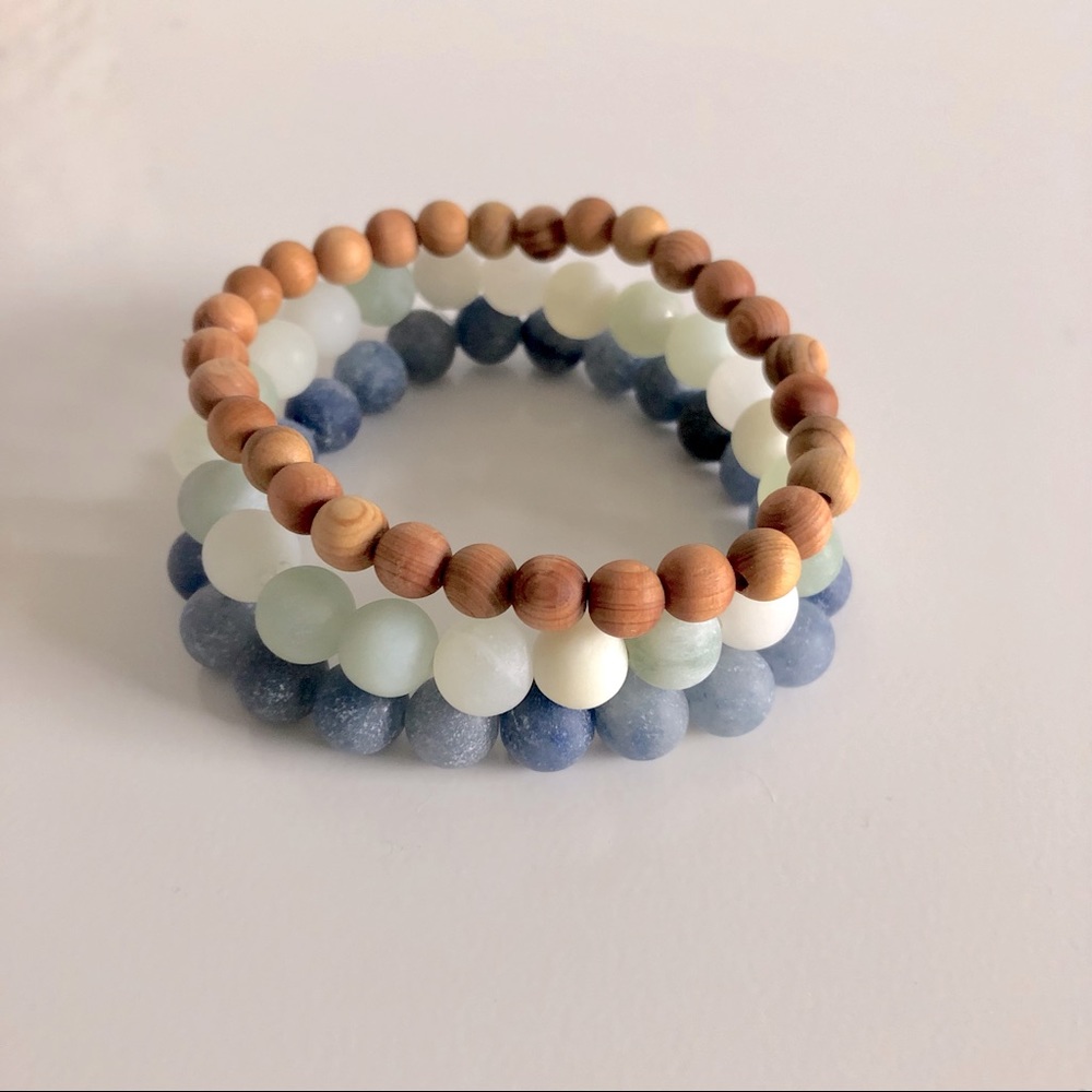Aventurine and Cedar Bead Bracelet Set